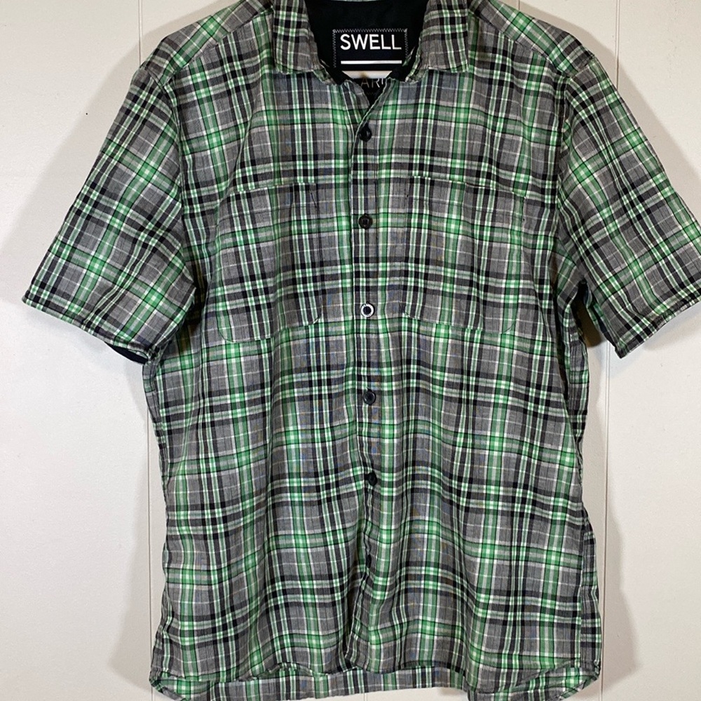 Swell‎ plaid short sleeve casual Button Down Mens Shirt XL X-Large